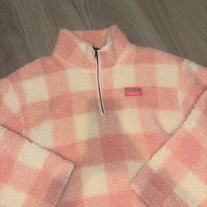 Dairy boy Pink and White Checkered Fleece Pullover Sherpa